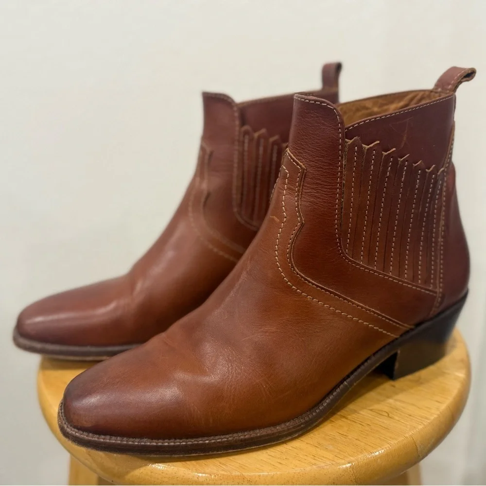 Vanessa Bruno Santiag Cognac Leather Western Ankle Boots – EU 37, US 6.5/7